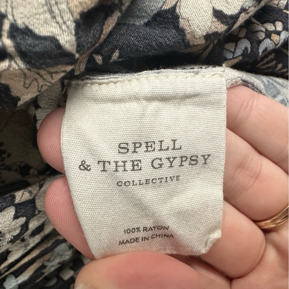 Spell Mini Dress Long Sleeve Boho Gray Floral Playdress Hippie Desert Size Small - Picture 8 of 9